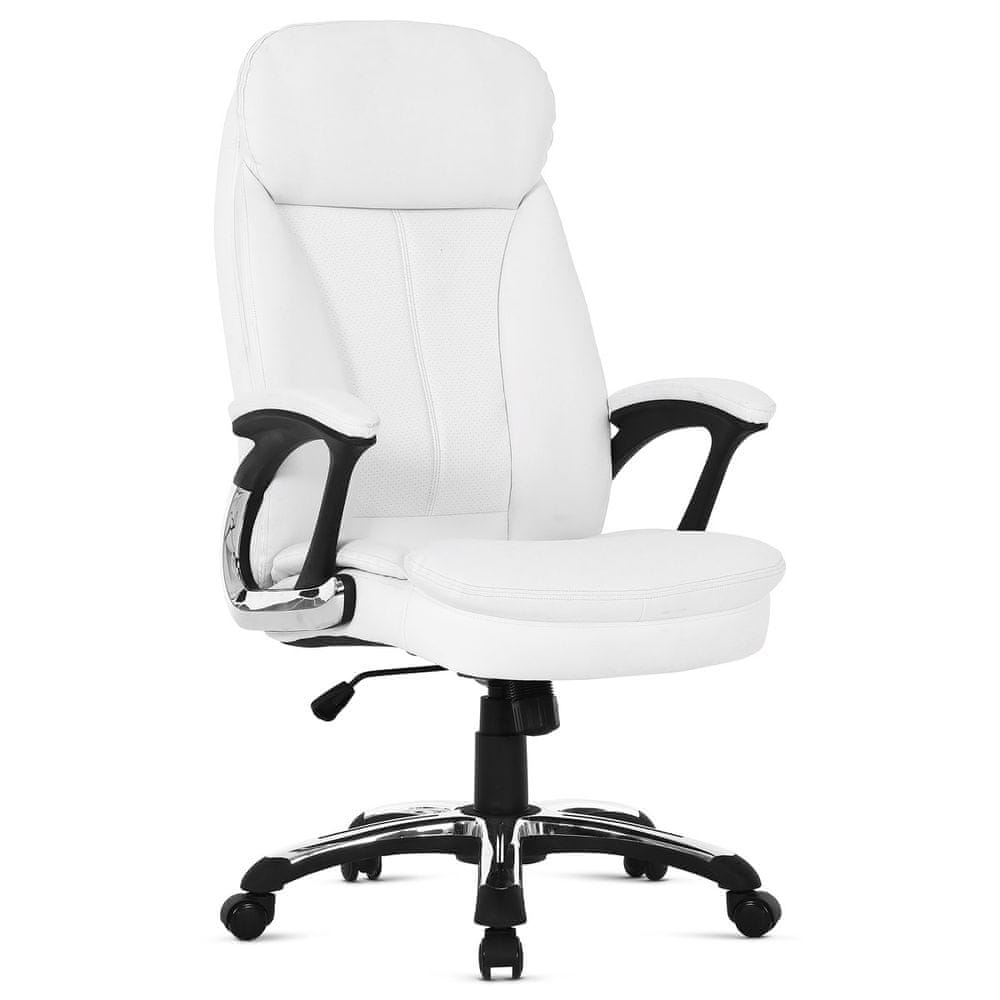 Autronic Kancelárska stolička, biela koženka, plast v striebornej, kolieska pre tvrdé podlahy